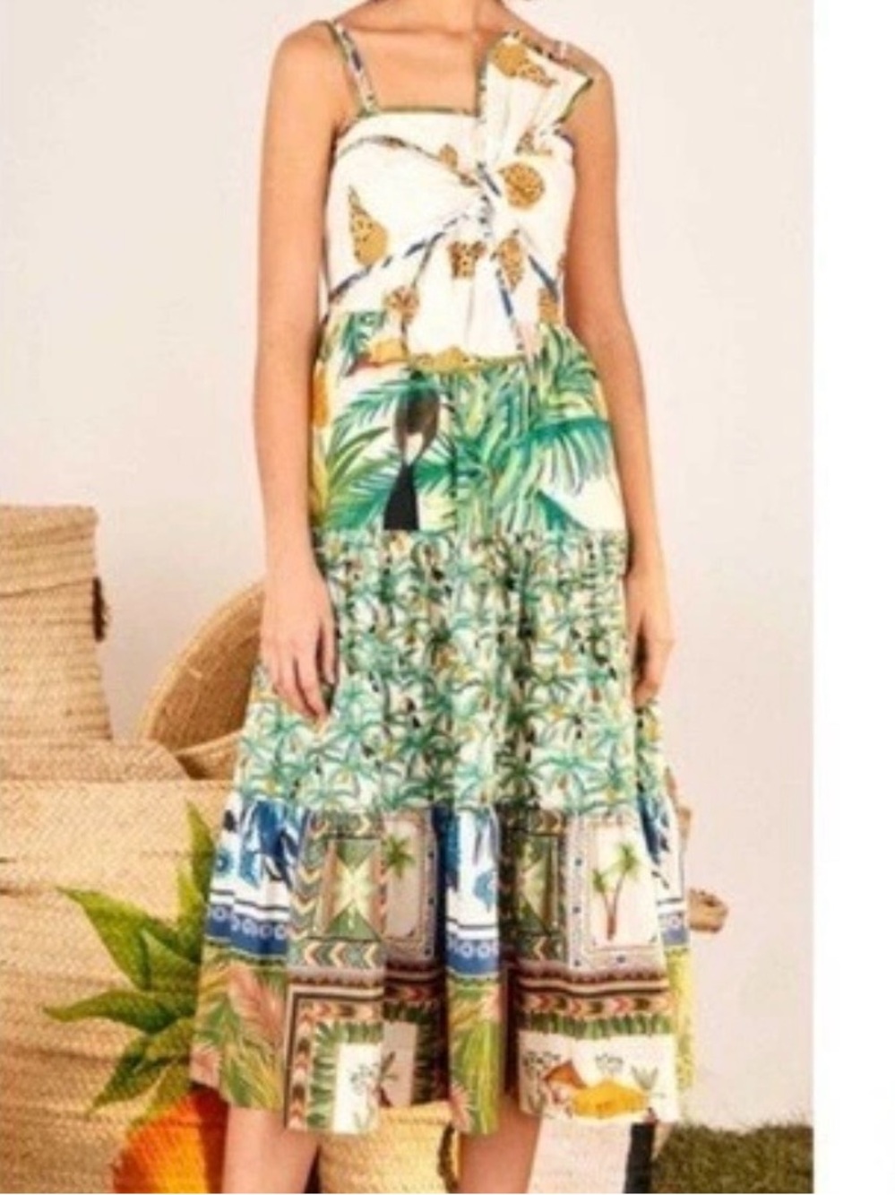 Farm Rio Ladies NWT Mixed Prints Bow Tie MIDI Fit & Flare Dress. Small.